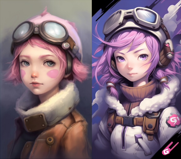 A crudely painted girl on the left, a professionally illustrated girl on the right